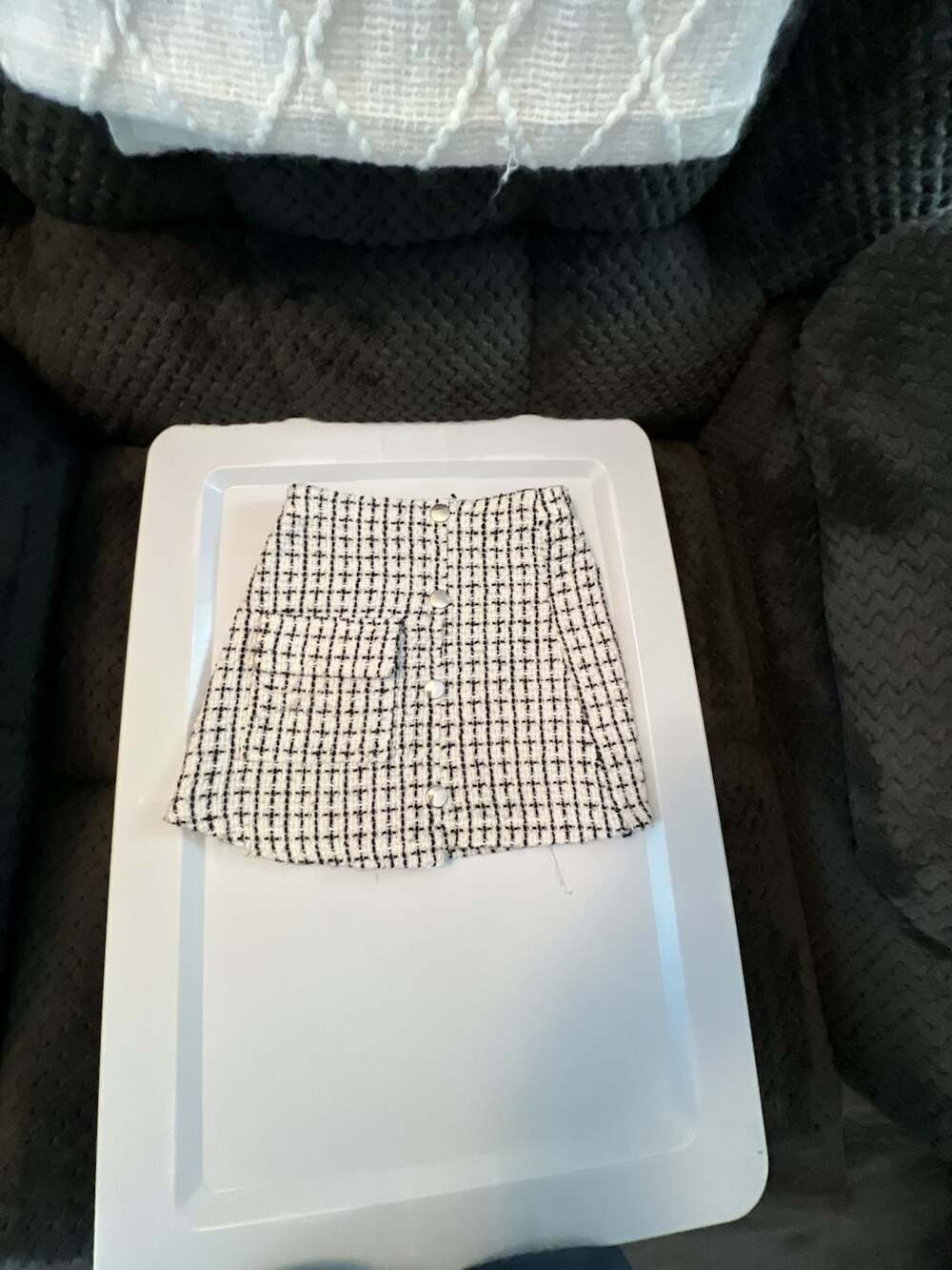 SHEIN Tweed Mini Skirt Black White Plaid Button Front